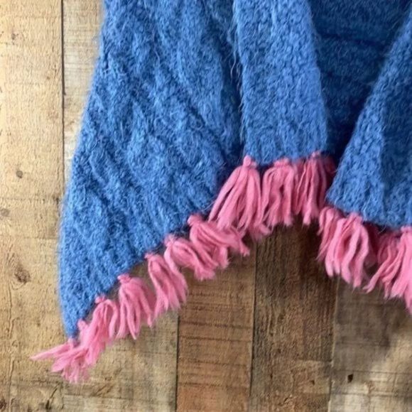 Matilda Jane Blue Knit Mirror Image Cardigan Vest Girls 10 Pink Fringe Fuzzy - Picture 3 of 8